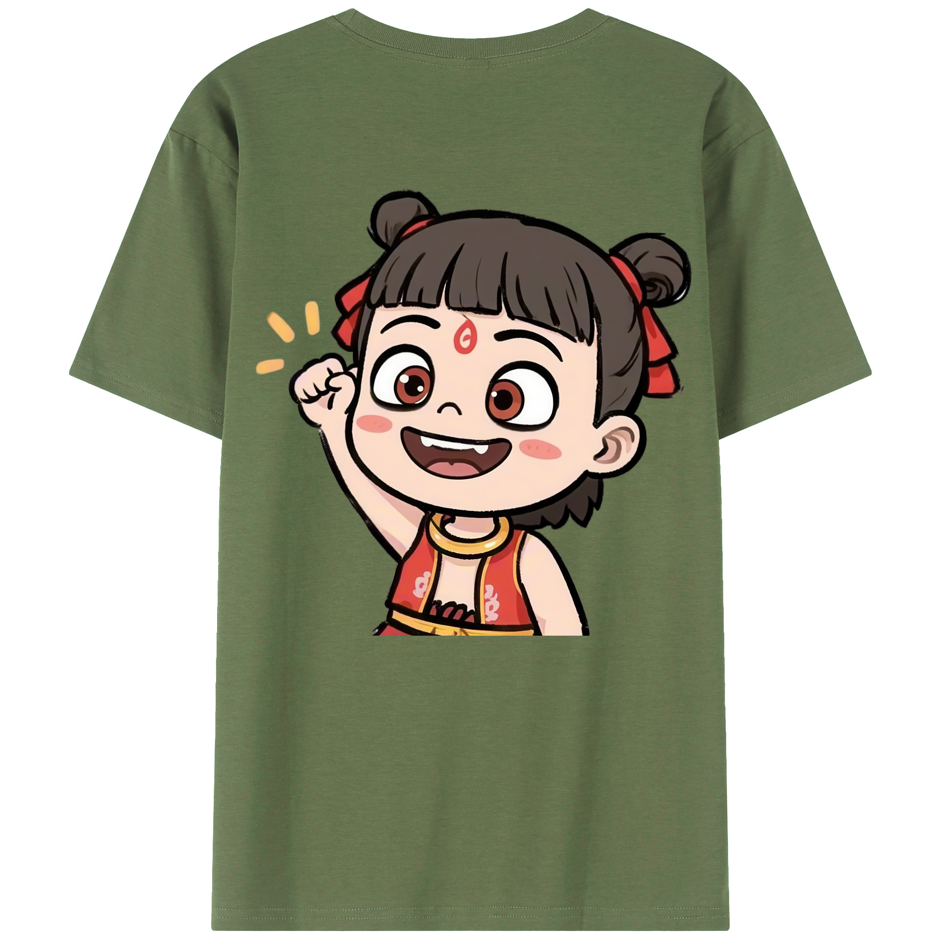 （画像用） Ne Zha 2 ナタ 魔童の大暴れ 綿100％ メンズ半袖Tシャツ（バックプリント） 通気性